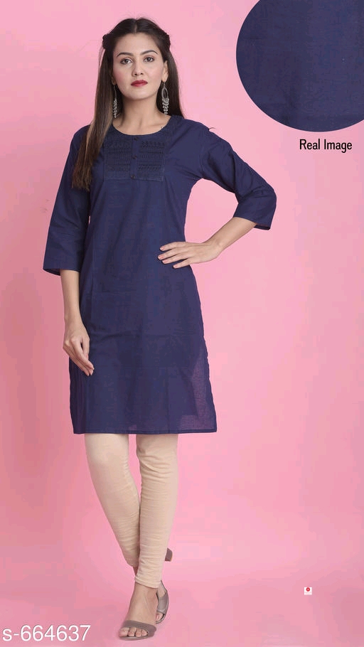 Mandarin Solid Cotton Kurtis