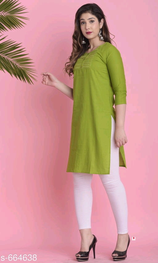 Mandarin Solid Cotton Kurtis