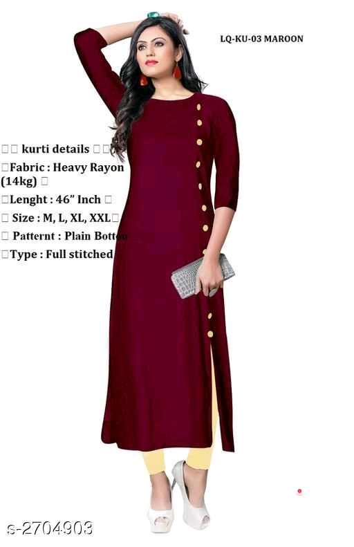 Women Solid Rayon Kurti