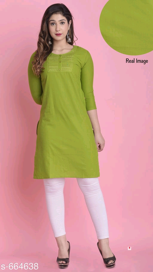 Mandarin Solid Cotton Kurtis