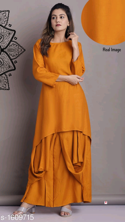 Women Solid Rayon Kurta Set with Dhoti Pants