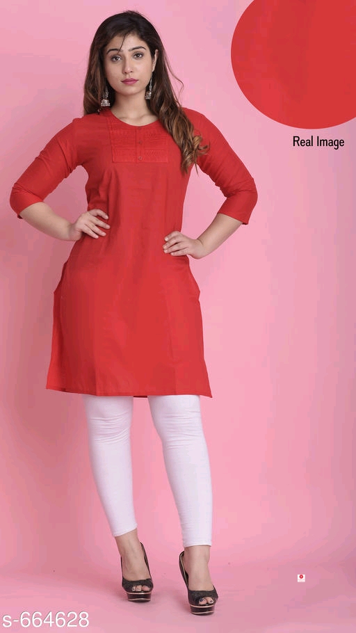 Mandarin Solid Cotton Kurtis