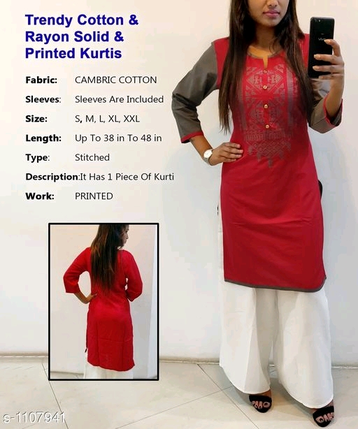 Trendy Cotton & Rayon Solid & Printed Kurtis